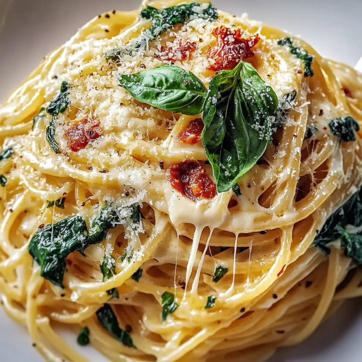 Spaghetti & Spinach with Sun-Dried Tomato Cream Sauce