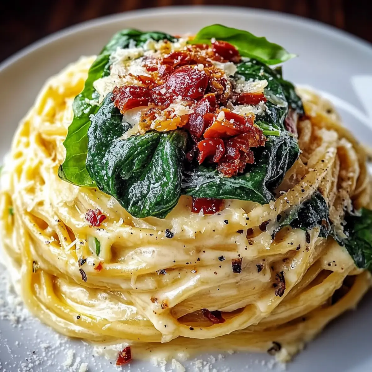 Spaghetti & Spinach with Sun-Dried Tomato Cream Sauce