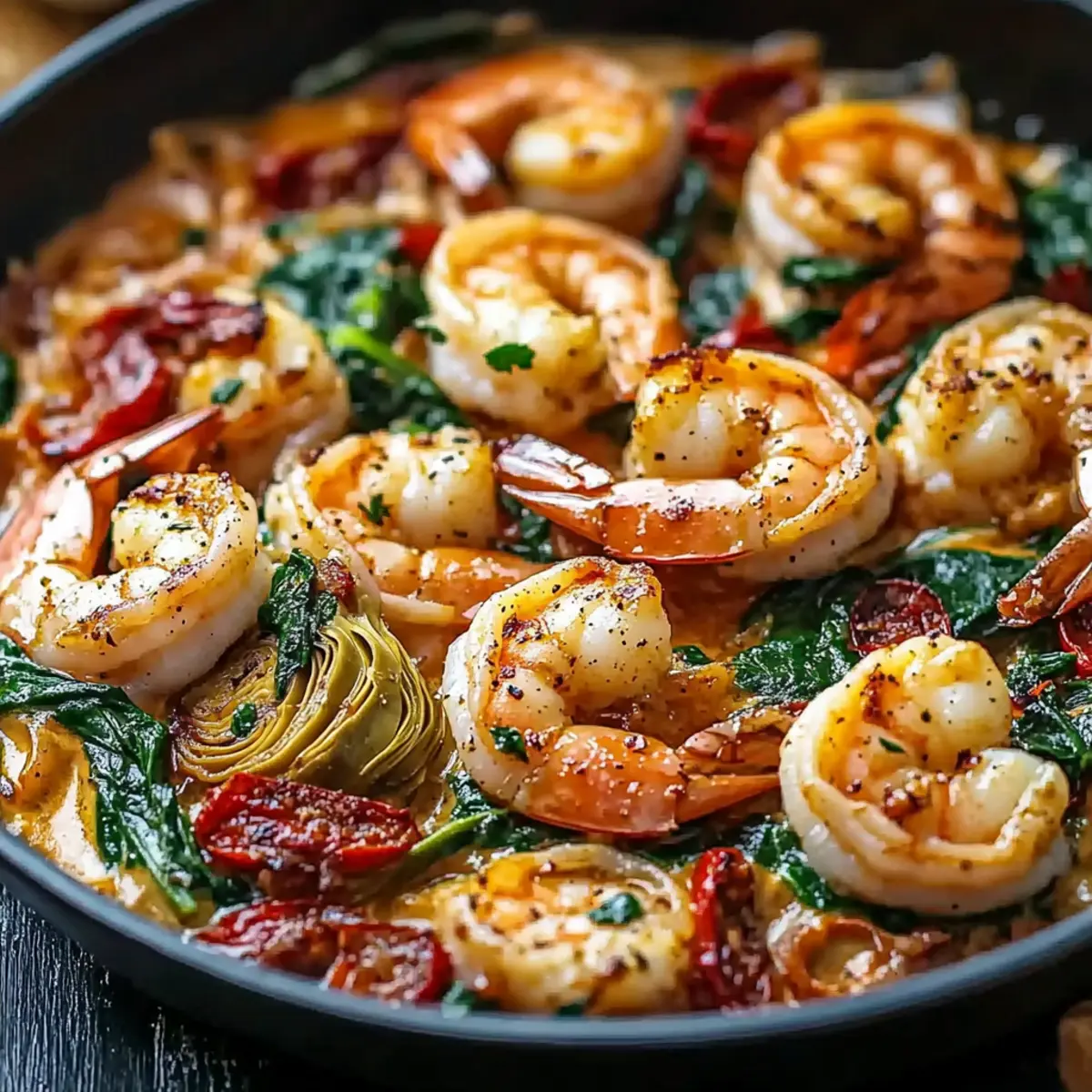 Tuscan Shrimp with Spinach, Artichokes