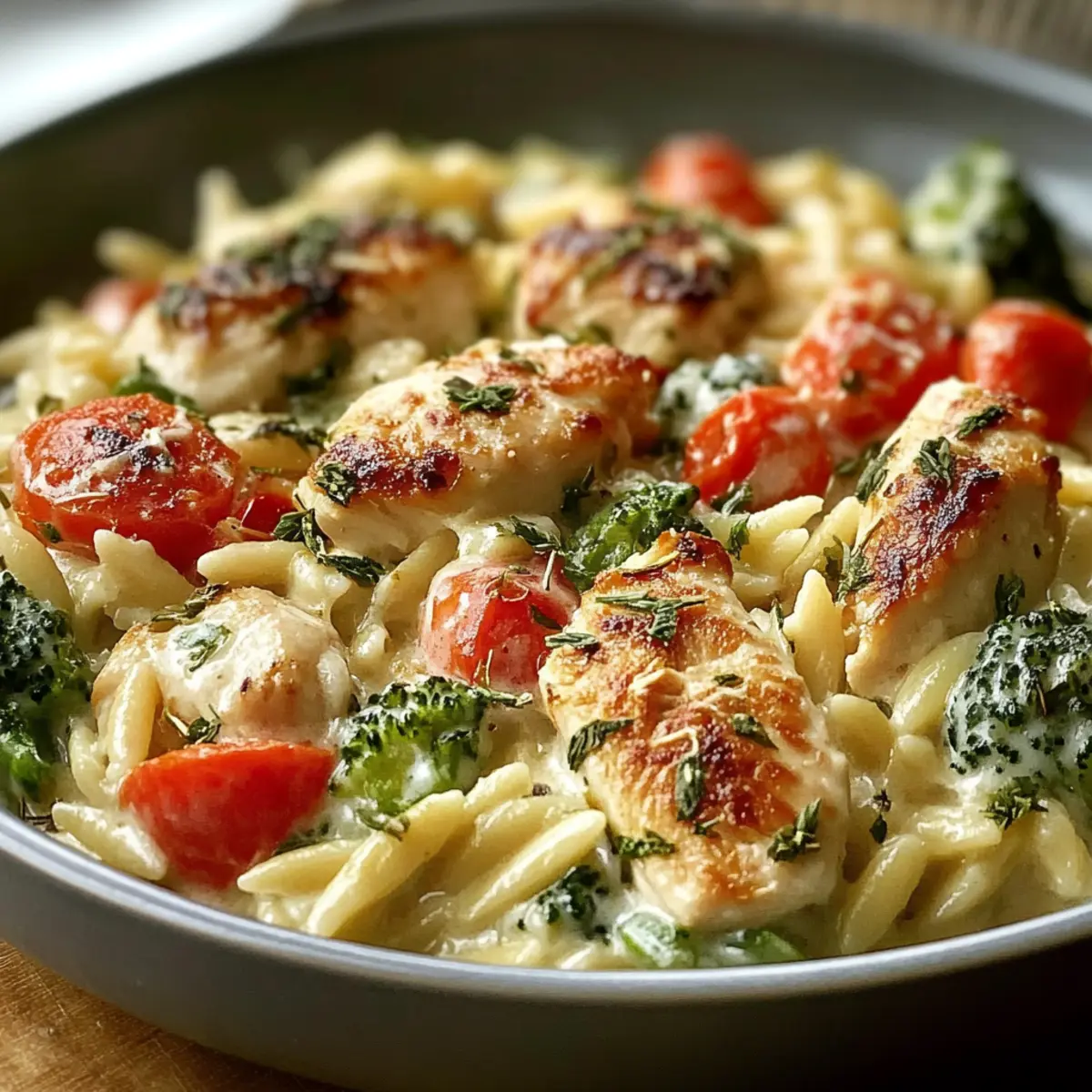 Boursin Orzo Bake: Creamy, One-Pan Dinner with Chicken & Veggies → Creamy Orzo Bake with Chicken and Veggies