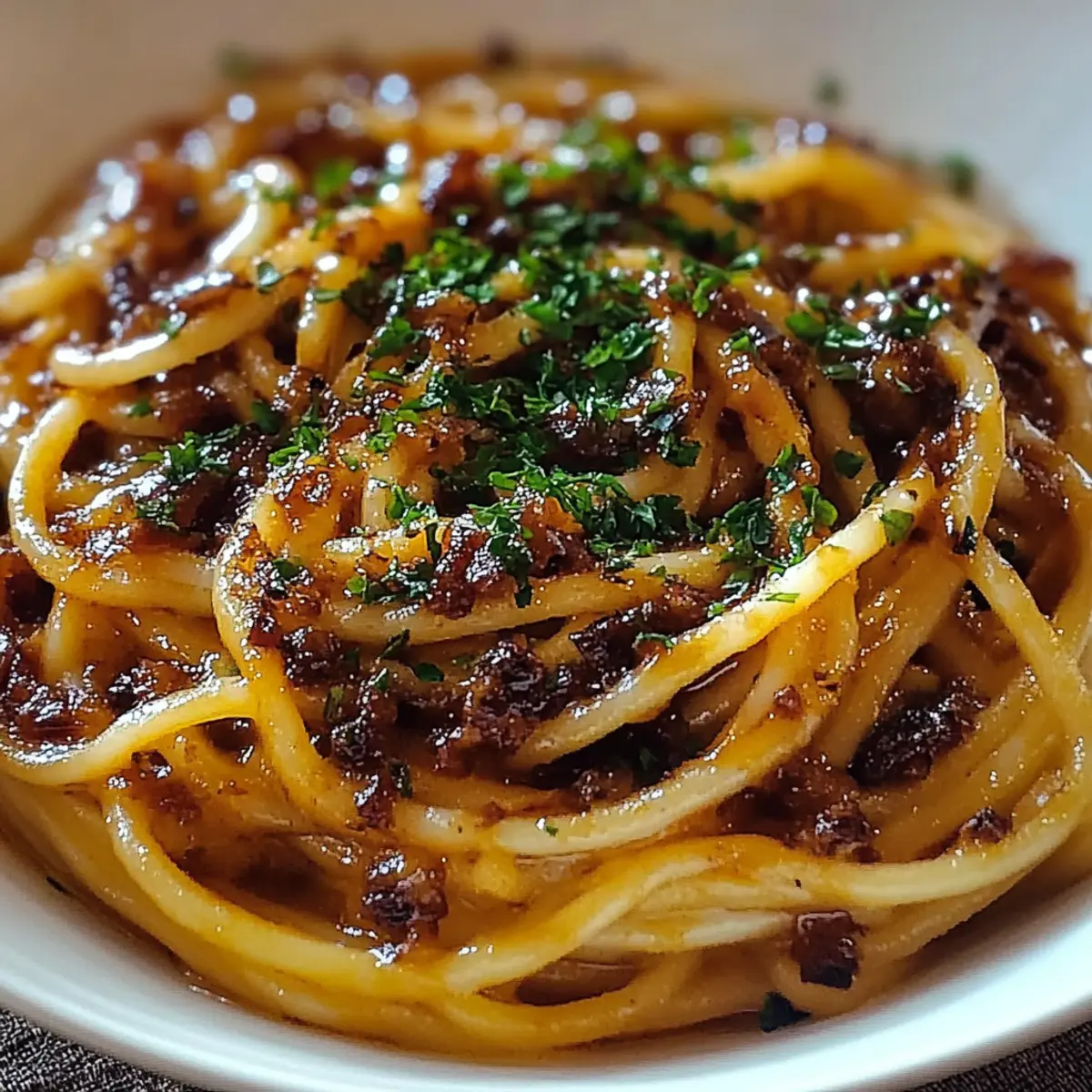 Caramelized Onion Pasta with Chilli Oil
