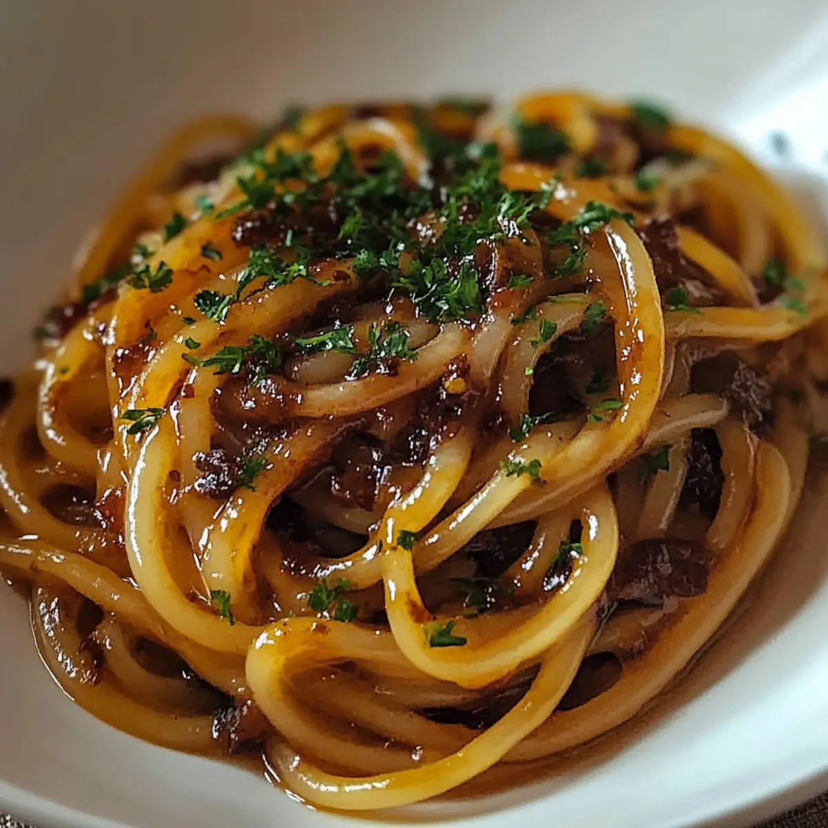 Caramelized Onion Pasta with Chilli Oil