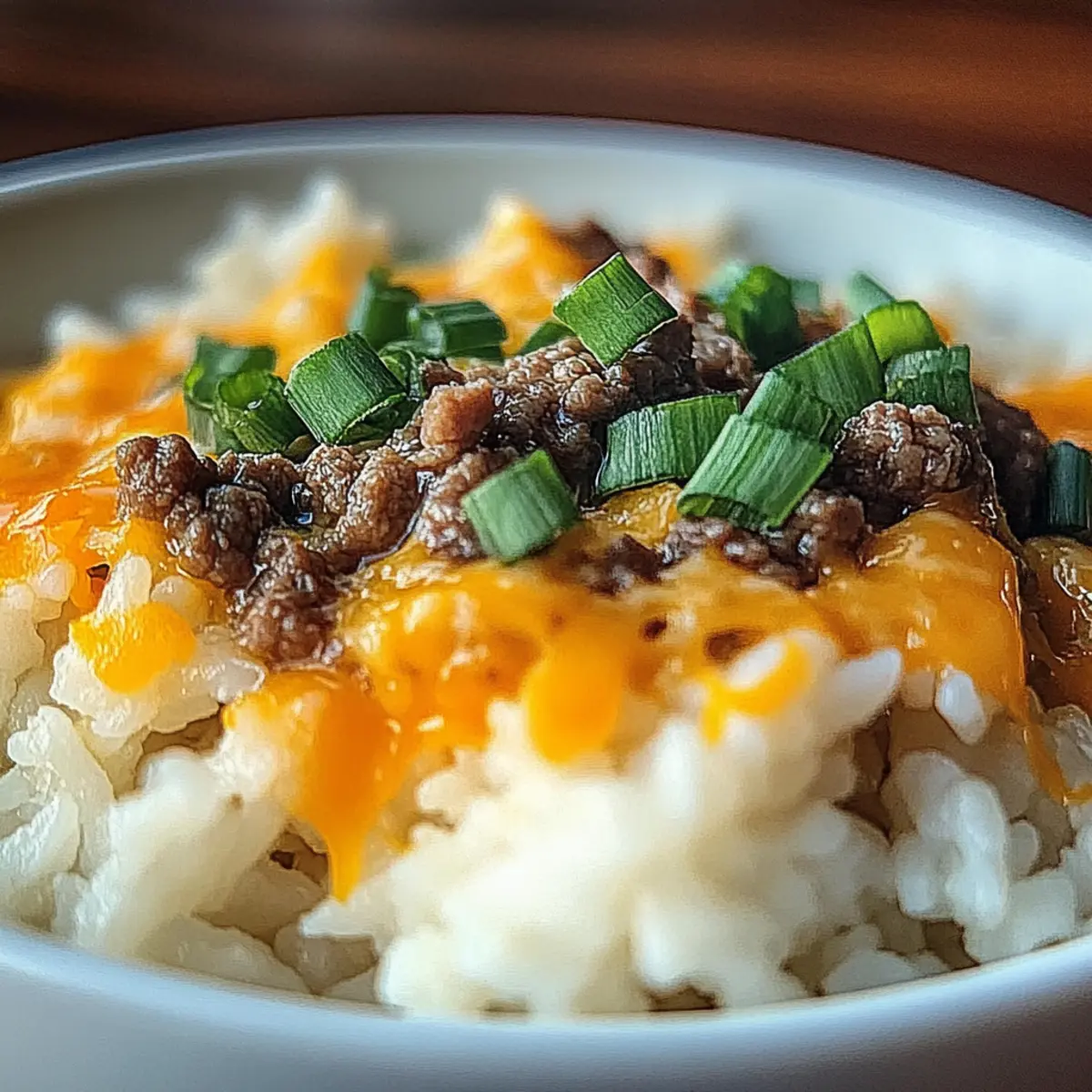 Creamy Garlic Butter Beef and Cheddar Rice