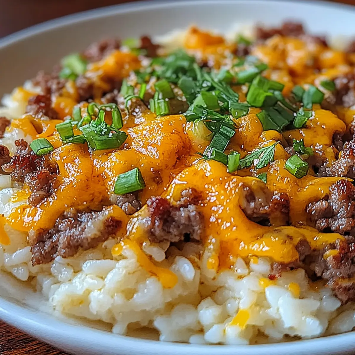 Creamy Garlic Butter Beef and Cheddar Rice