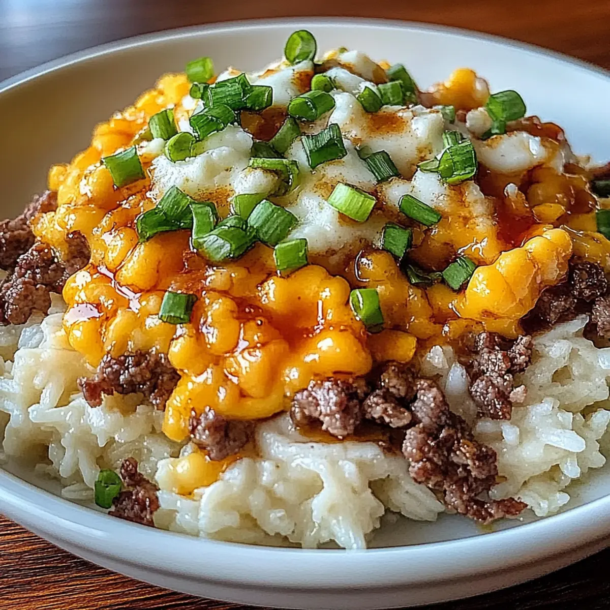 Creamy Garlic Butter Beef and Cheddar Rice