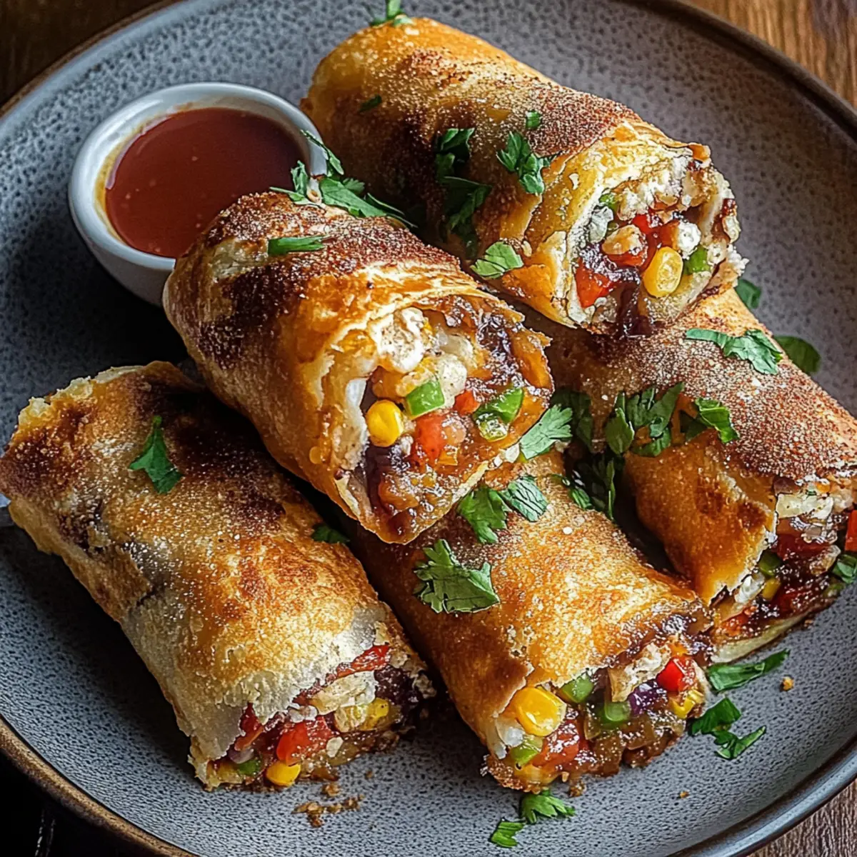 Crispy Baked Southwest Chicken Eggrolls with Spicy Dipping Sauce