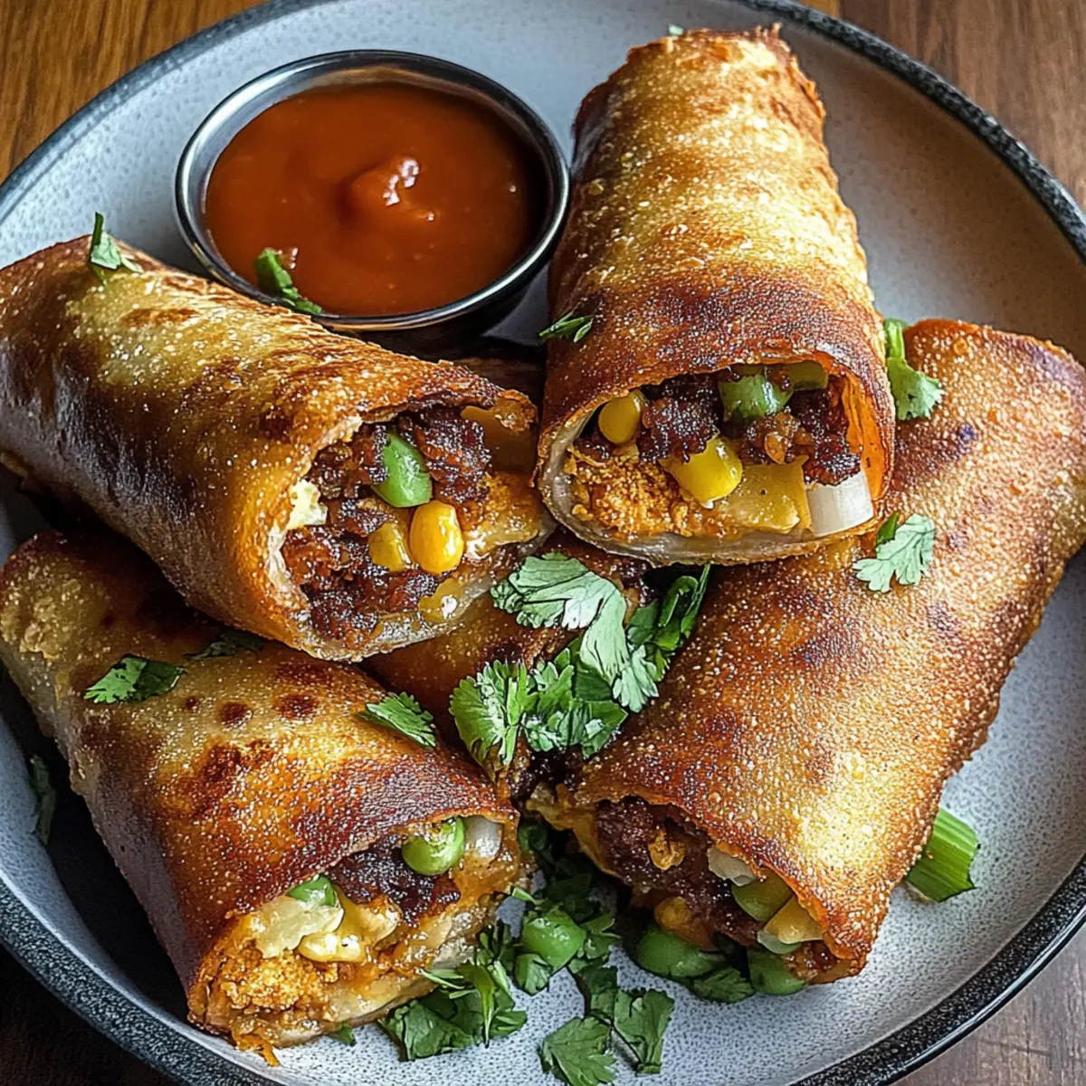 Crispy Baked Southwest Chicken Eggrolls with Spicy Dipping Sauce