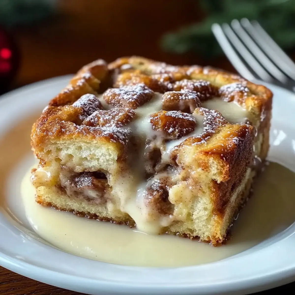 Festive Cinnamon Swirl Eggnog Bread Pudding