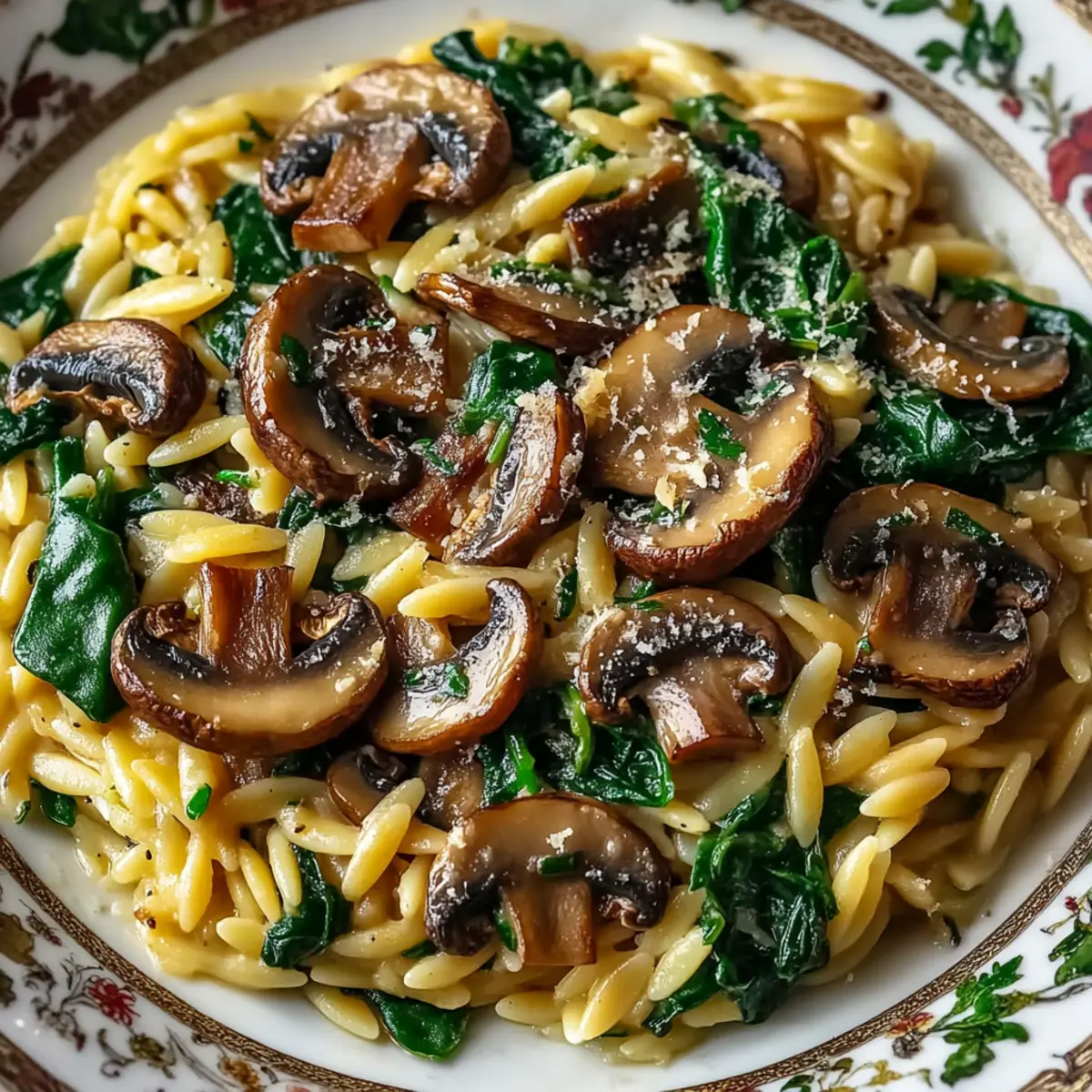 Garlic Butter Orzo with Mushrooms and Spinach