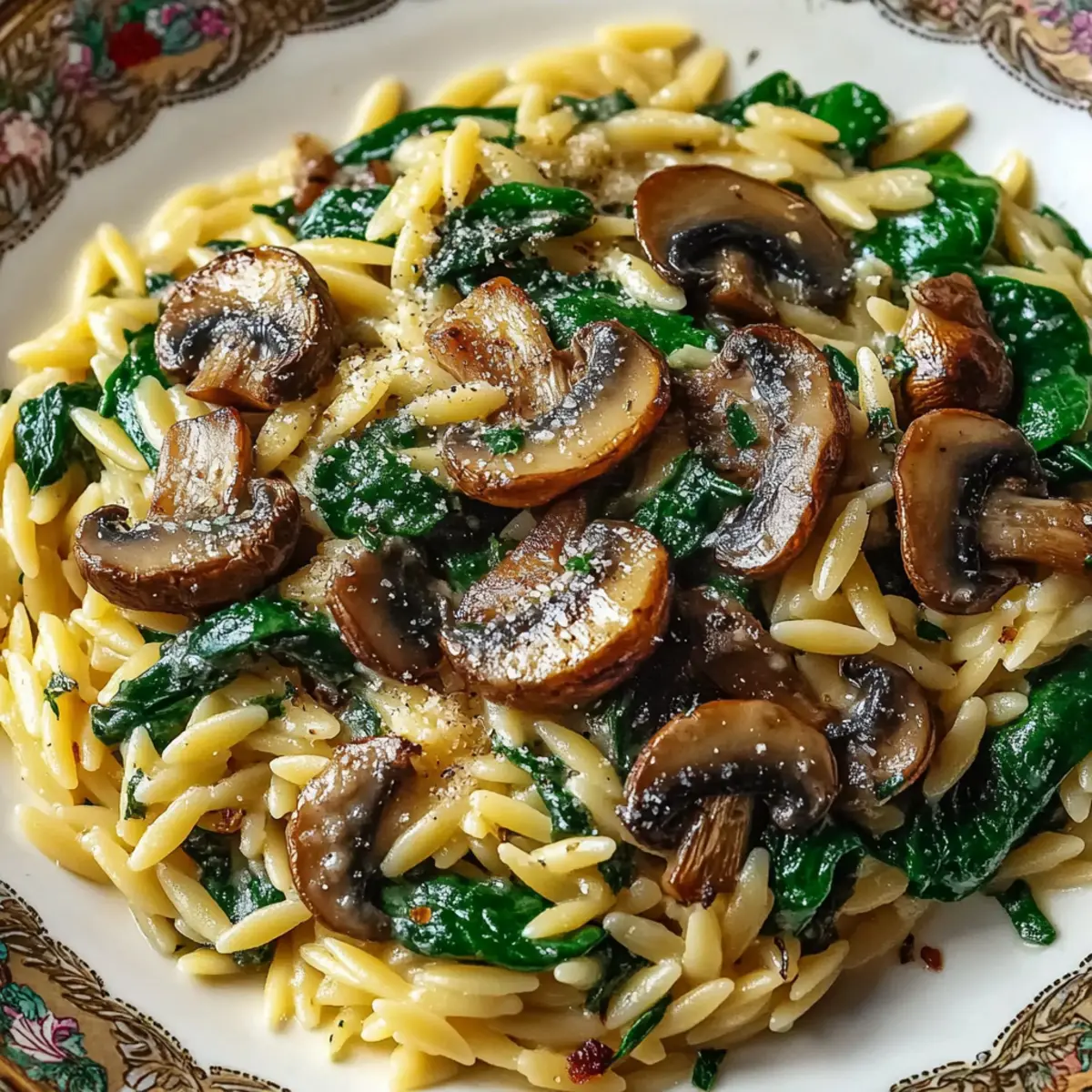 Garlic Butter Orzo with Mushrooms and Spinach