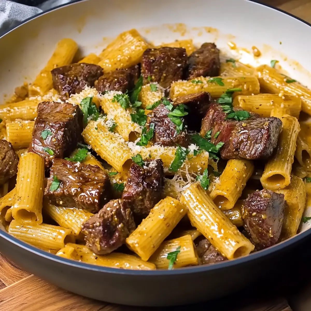 Garlic Butter Steak Rigatoni