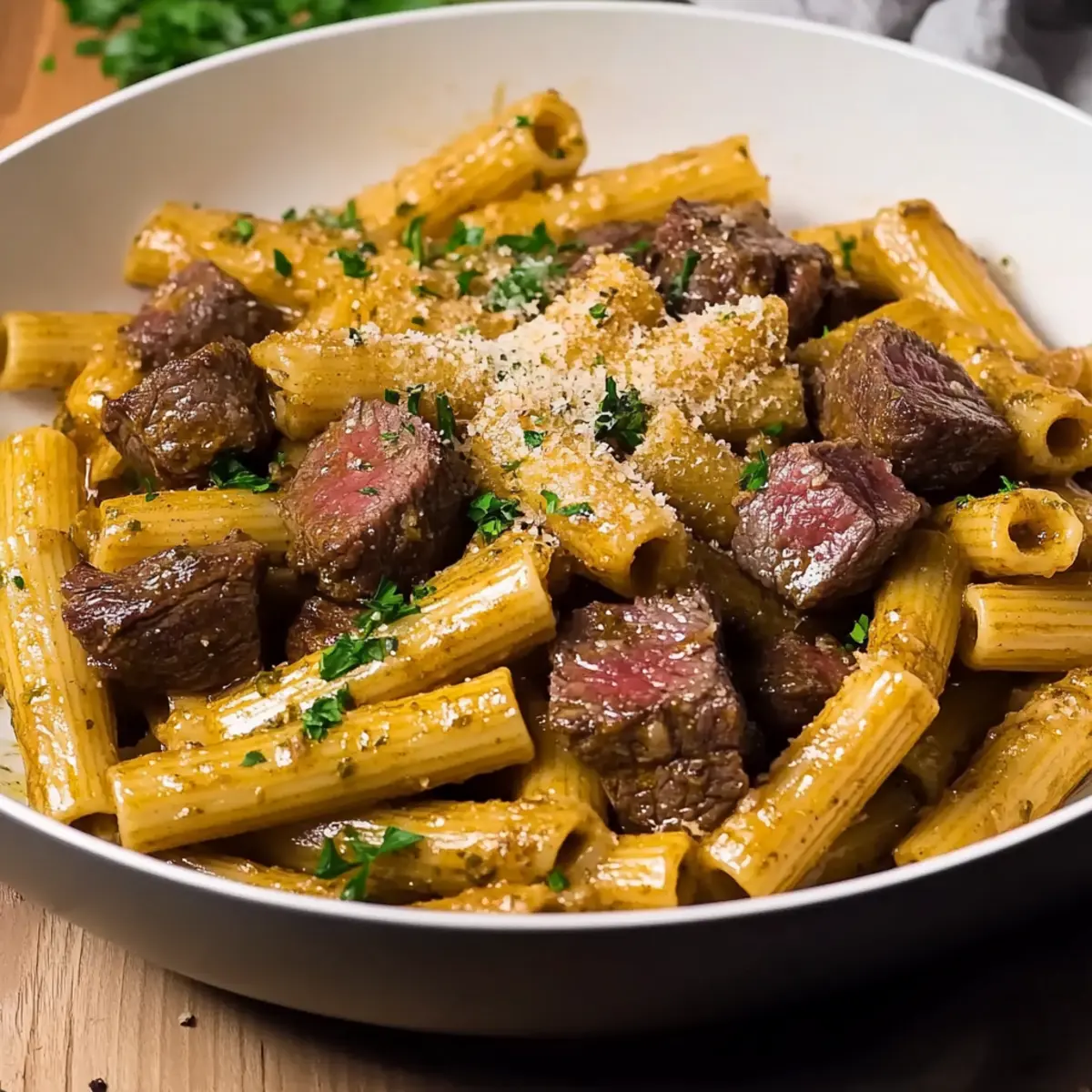 Garlic Butter Steak Rigatoni