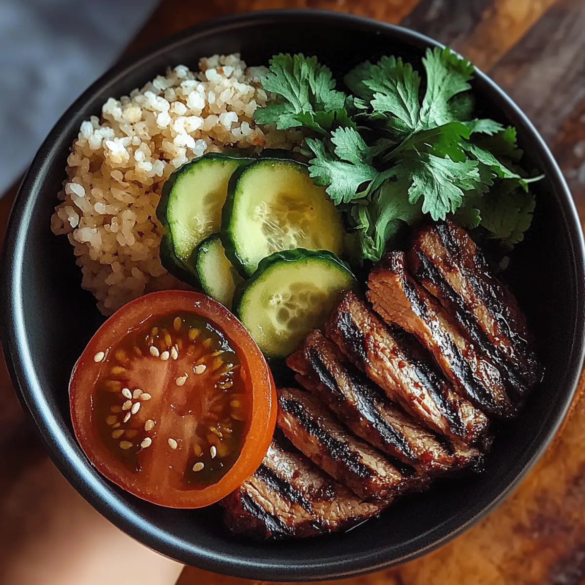 Grilled Steak Bowl with Sauce & Grilled Zucchini