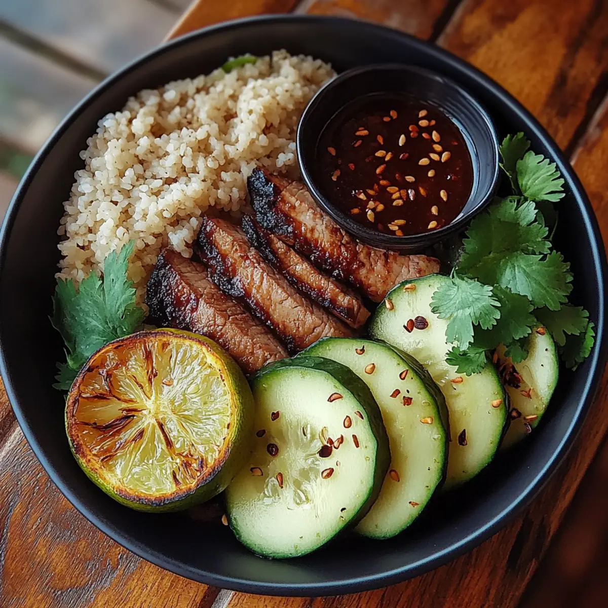 Grilled Steak Bowl with Sauce & Grilled Zucchini