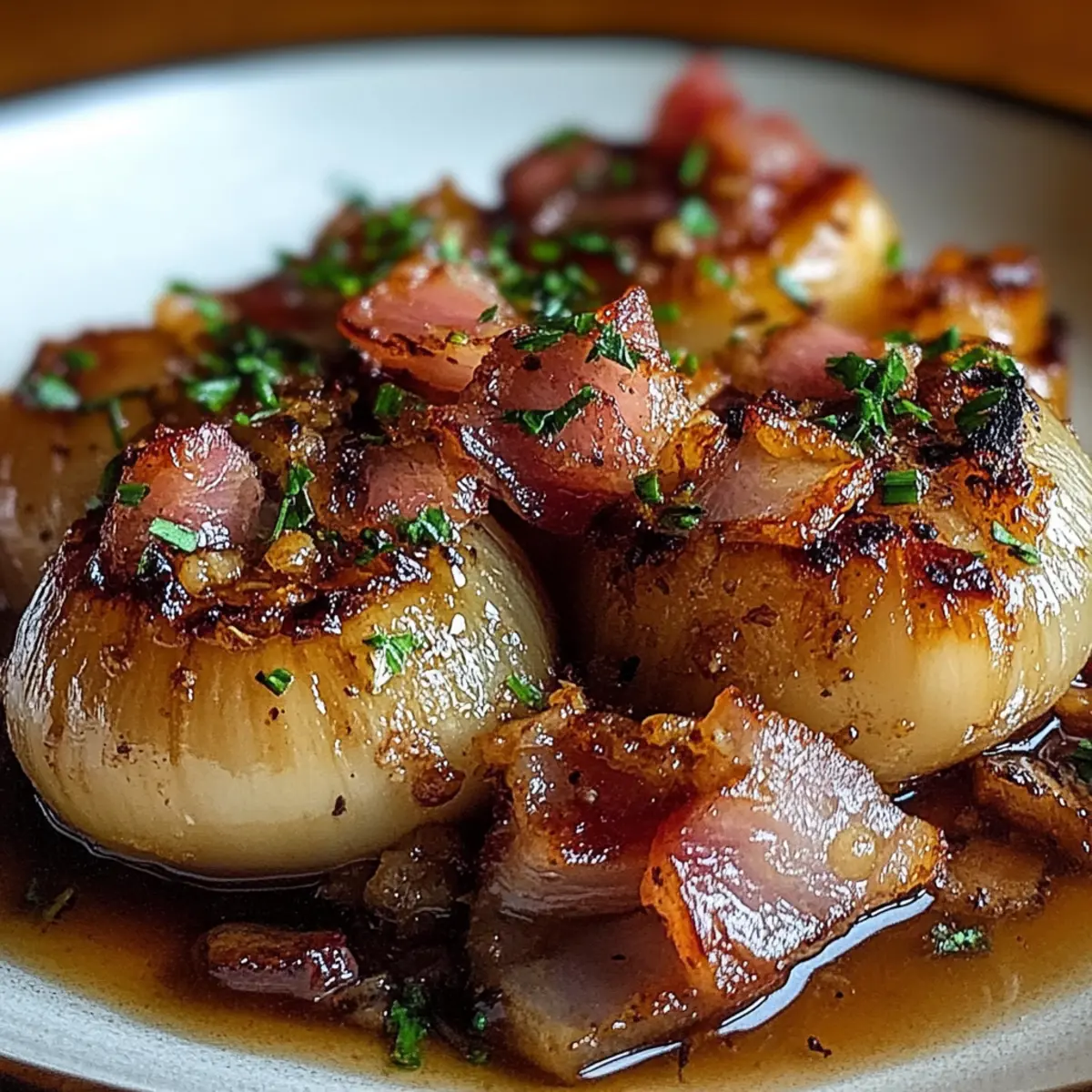 Honey-Glazed Shallots with Crispy Bacon