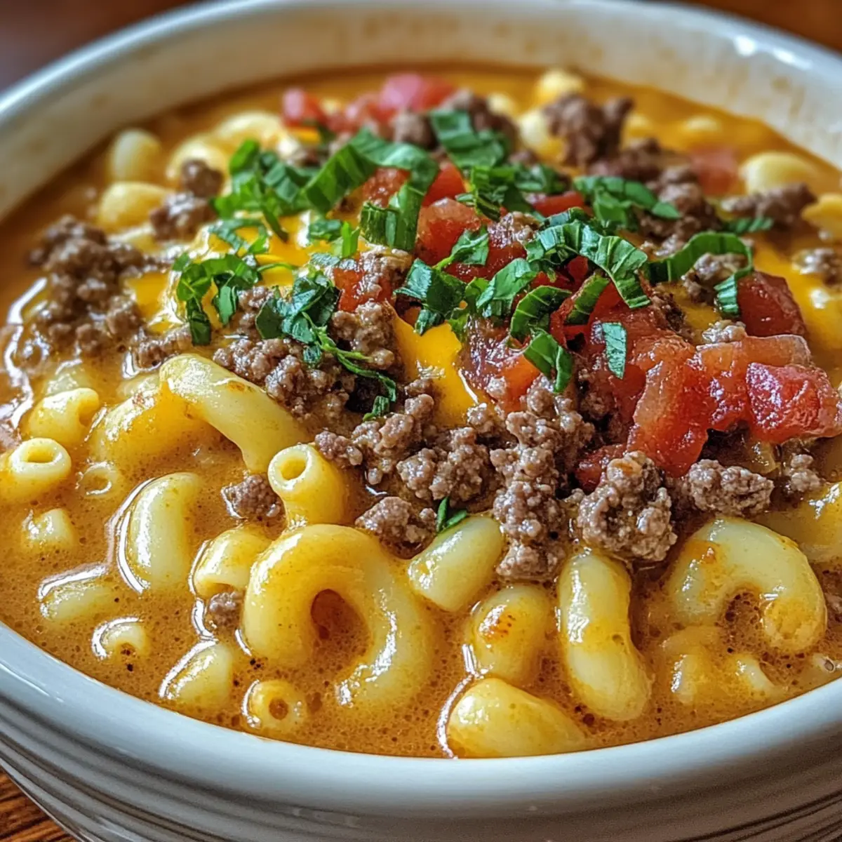 Mac & Cheese Burger Soup