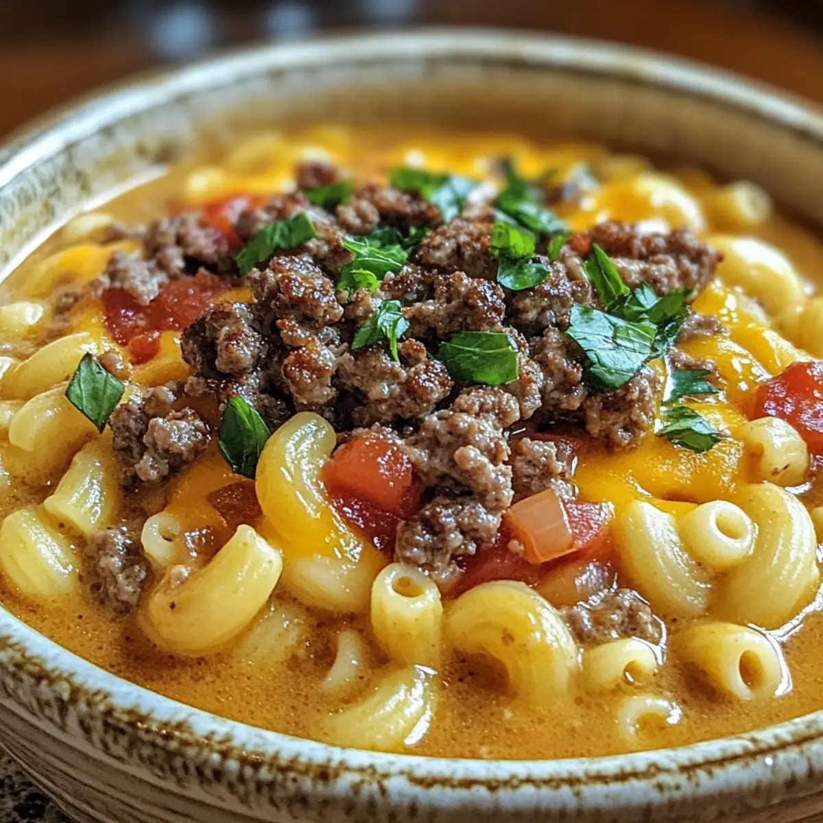 Mac & Cheese Burger Soup
