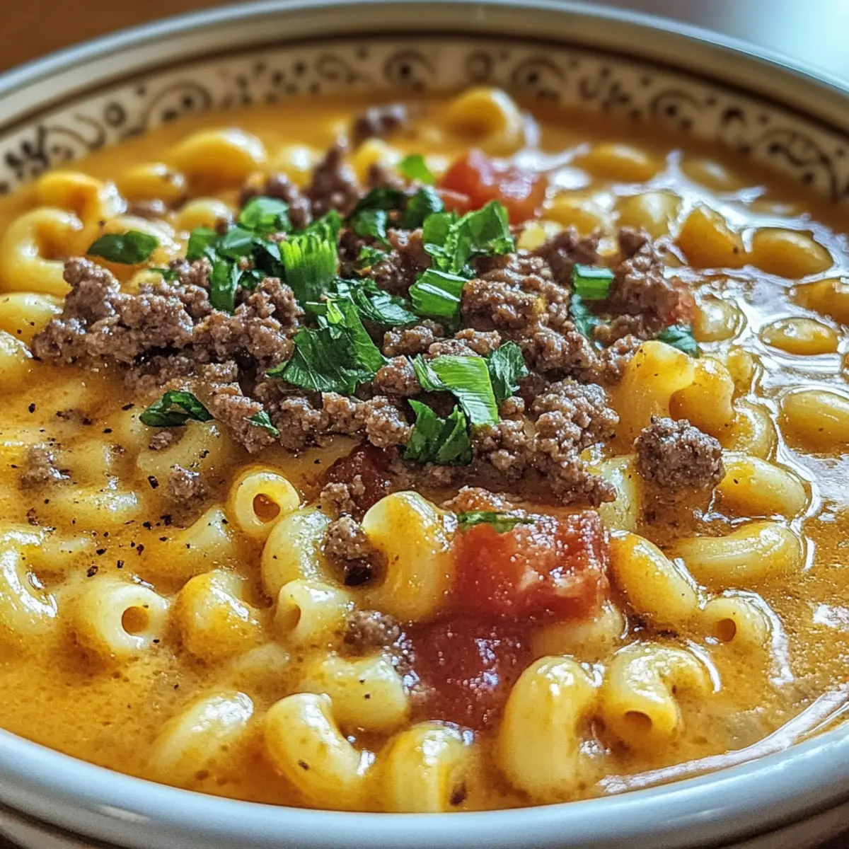 Mac & Cheese Burger Soup