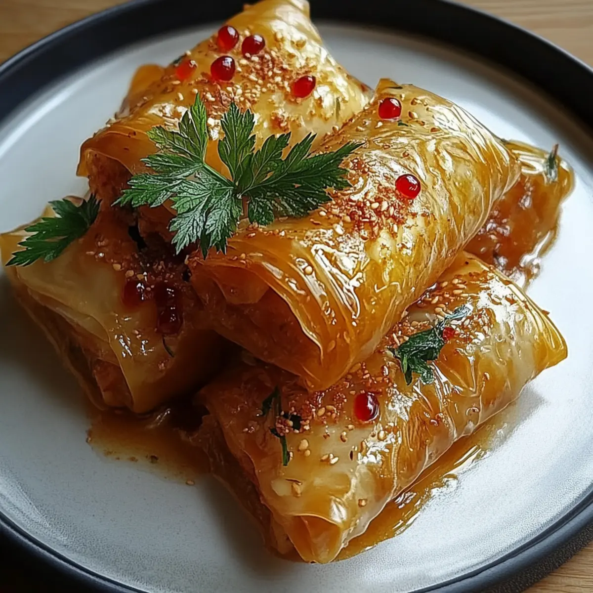 Oven Fried Feta Rolls with Chili Honey