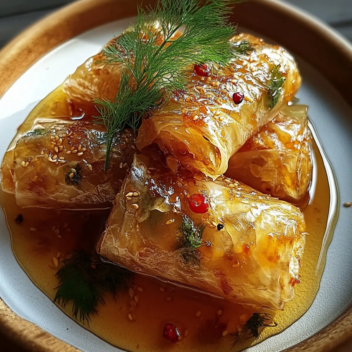 Oven Fried Feta Rolls with Chili Honey