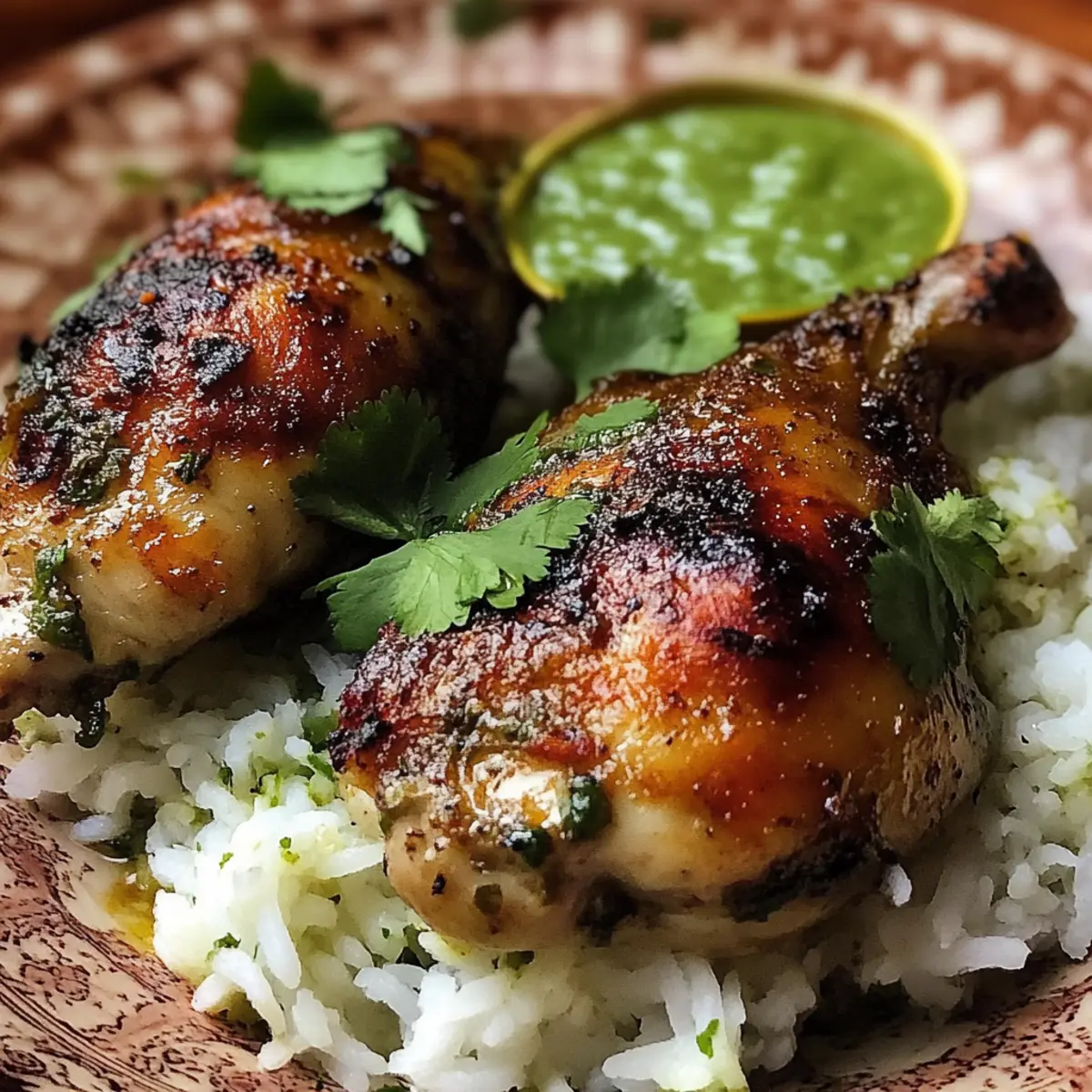 Peruvian Chicken and Rice with Green Sauce