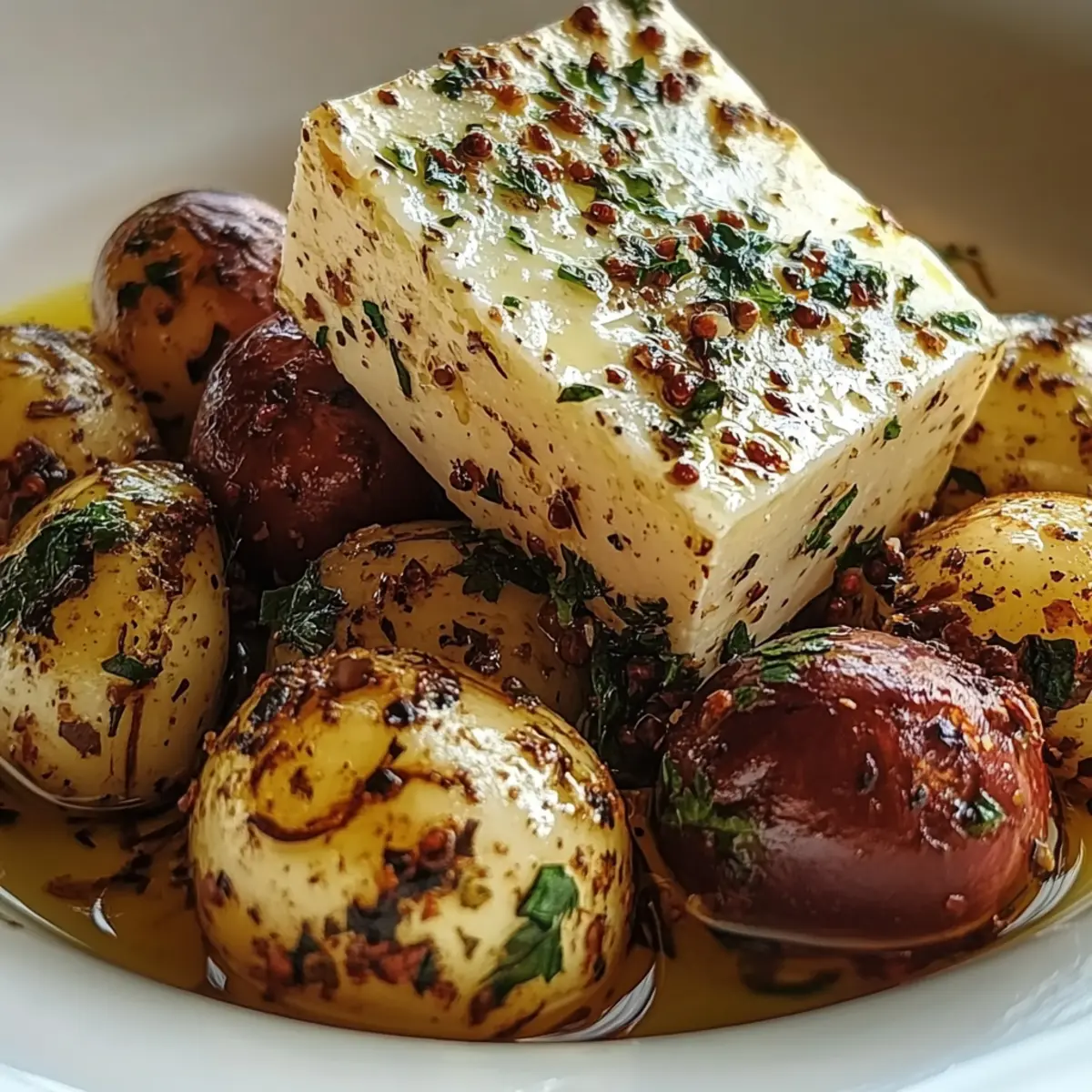 Roasted Potatoes with Baked Feta and Garlic