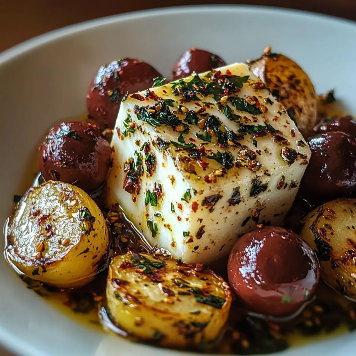 Roasted Potatoes with Baked Feta and Garlic