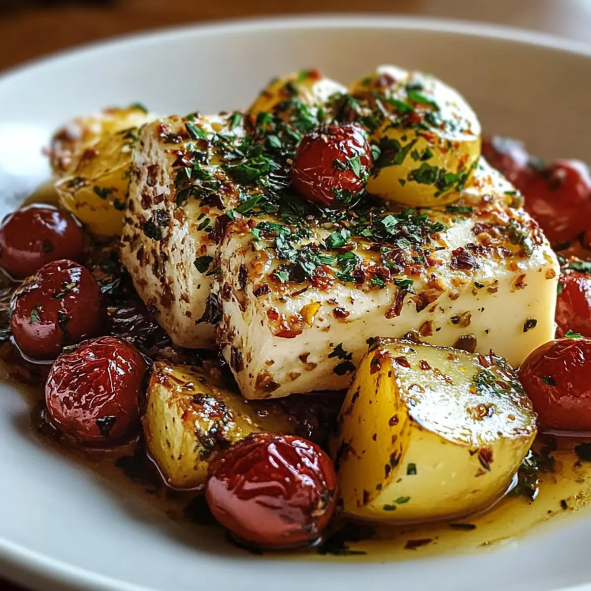Roasted Potatoes with Baked Feta and Garlic