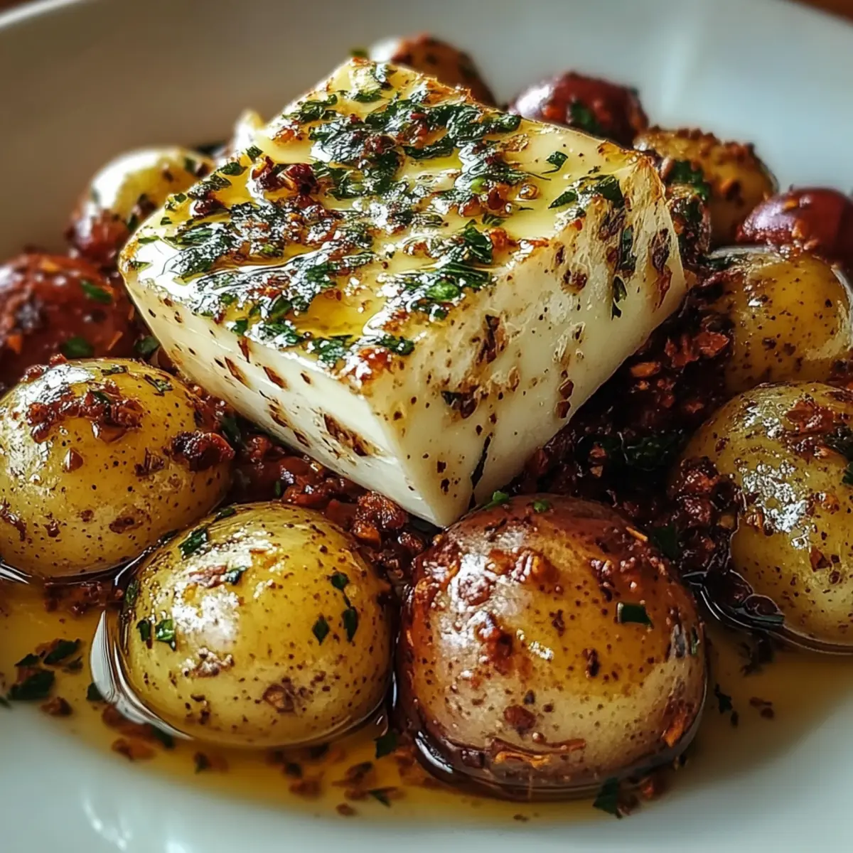 Roasted Potatoes with Baked Feta and Garlic
