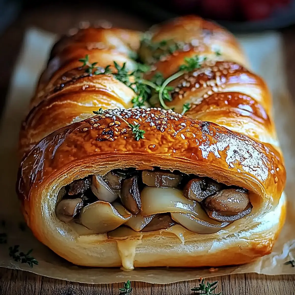 Savory Mushroom & Gruyère Puff Pastry Braid