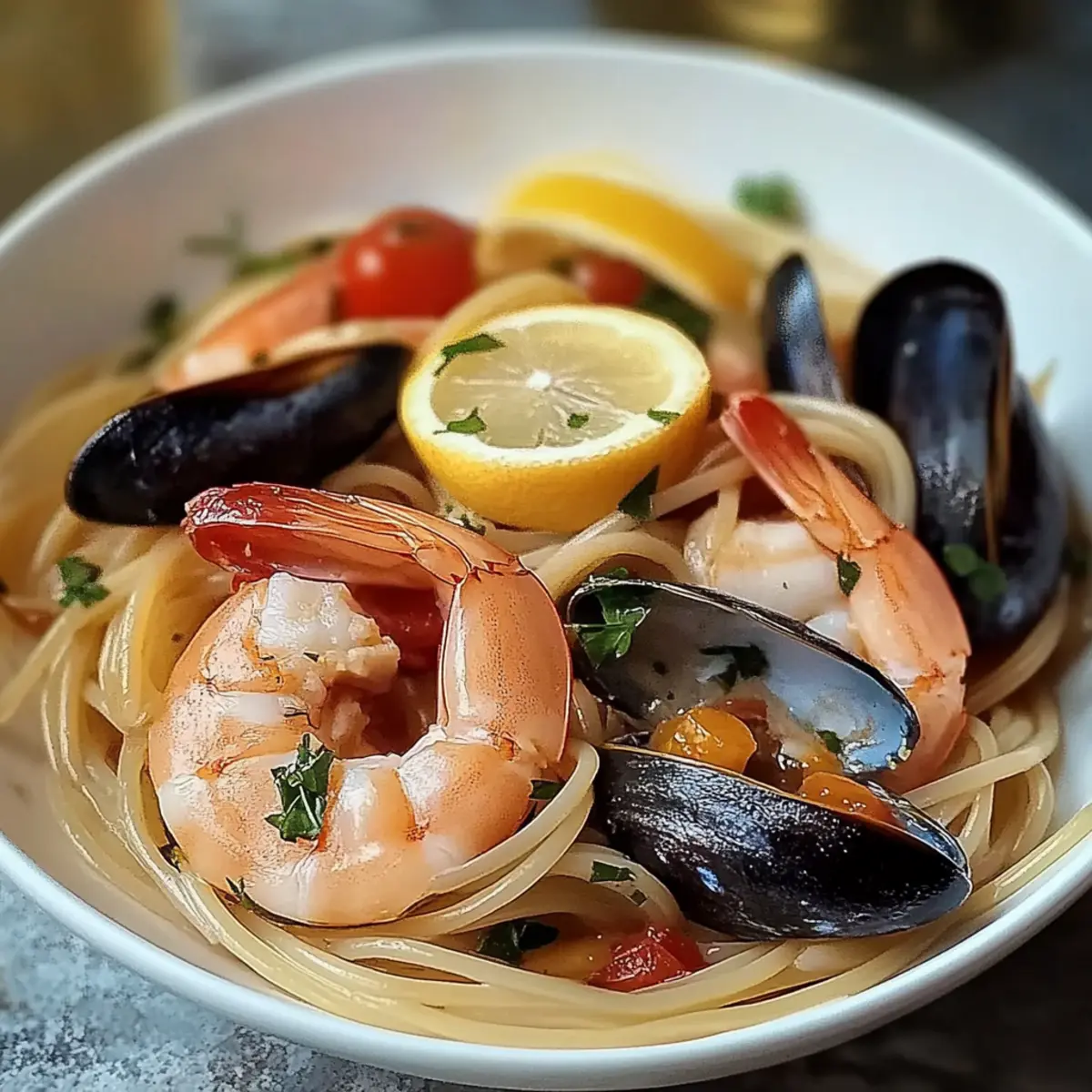 Seafood Pasta with Linguine, Shrimp, and Mussels