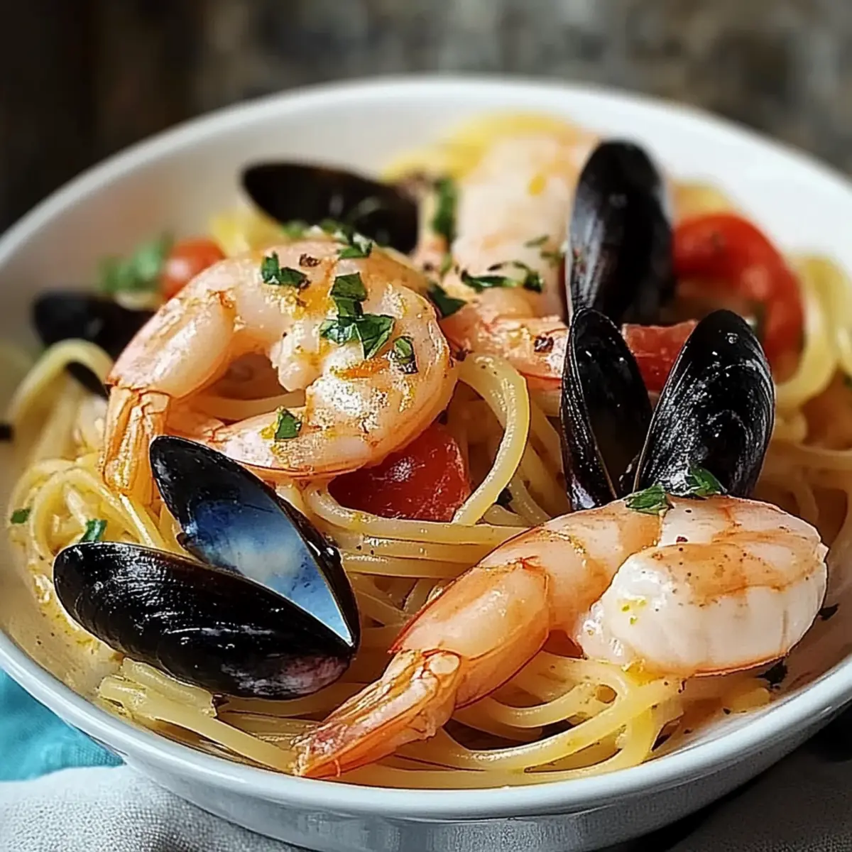 Seafood Pasta with Linguine, Shrimp, and Mussels