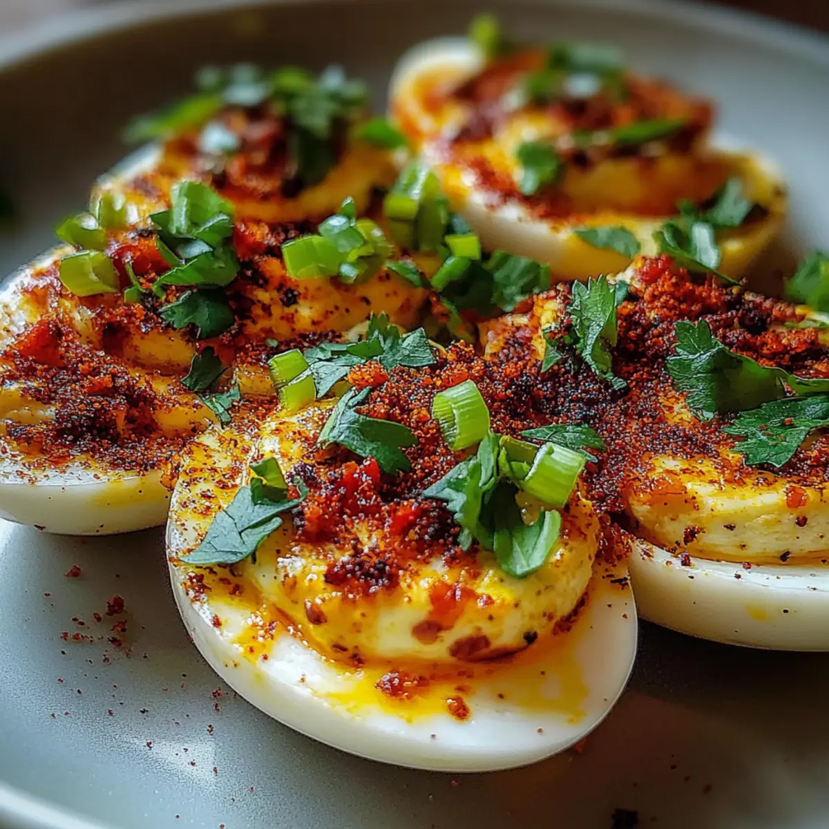 Spicy Chili Garlic Deviled Eggs