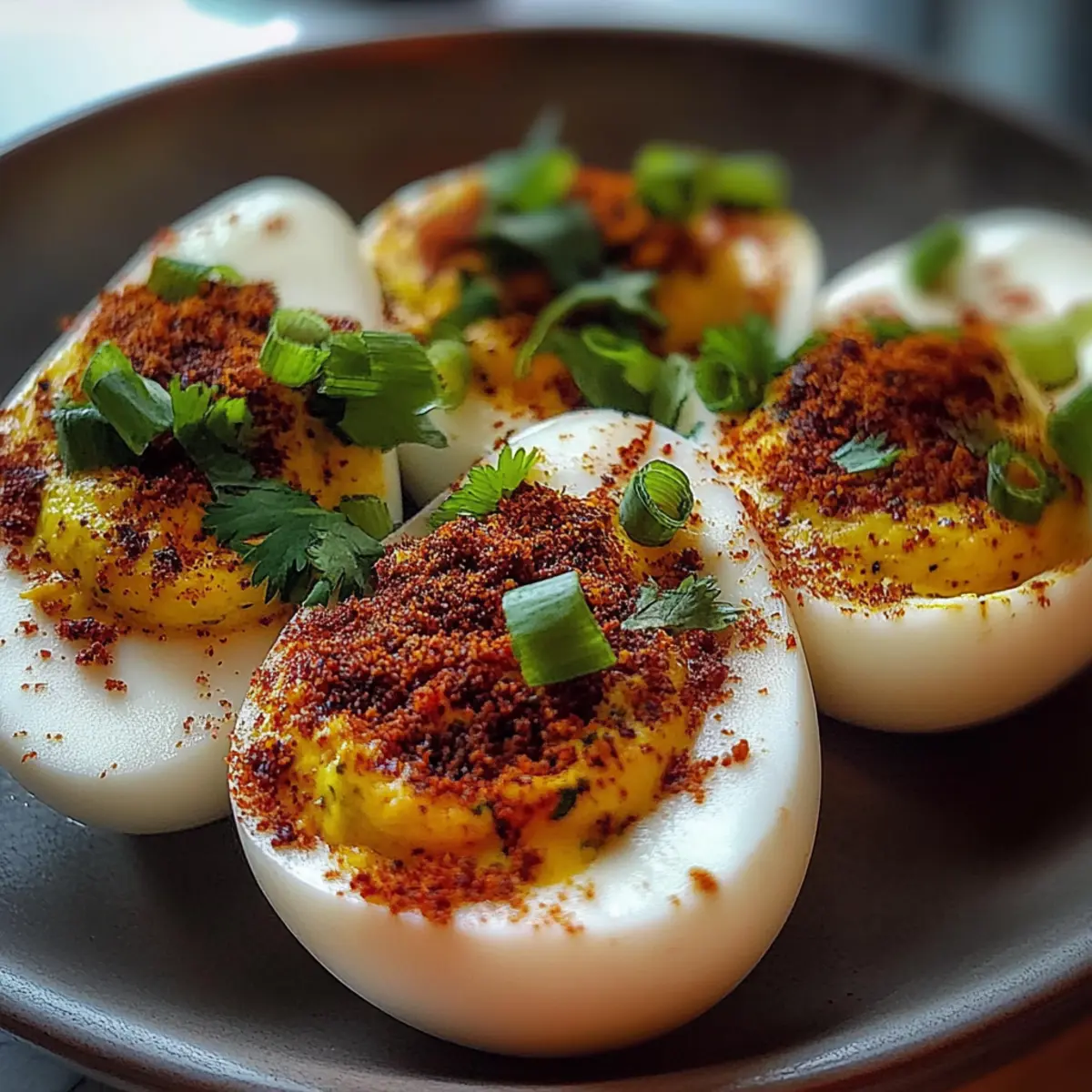 Spicy Chili Garlic Deviled Eggs