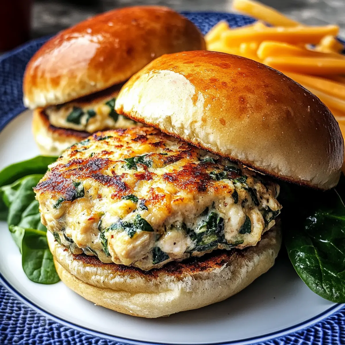 White Cheddar Spinach Chicken Burgers