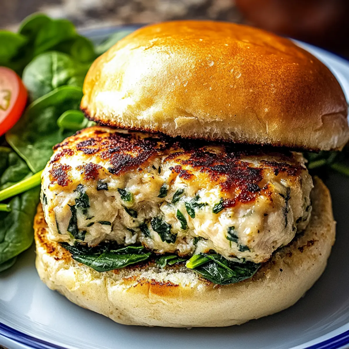 White Cheddar Spinach Chicken Burgers