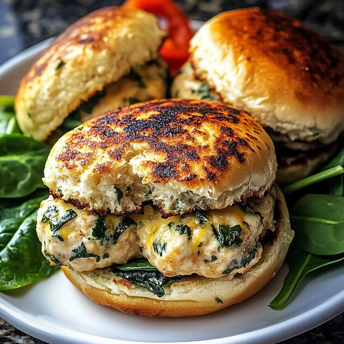 White Cheddar Spinach Chicken Burgers