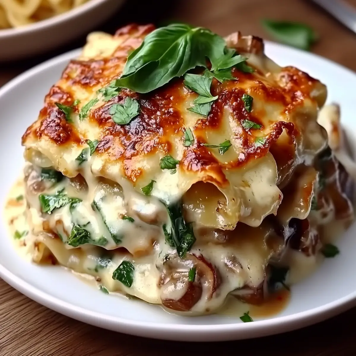 White Lasagna with Garlicky Greens and Mushrooms