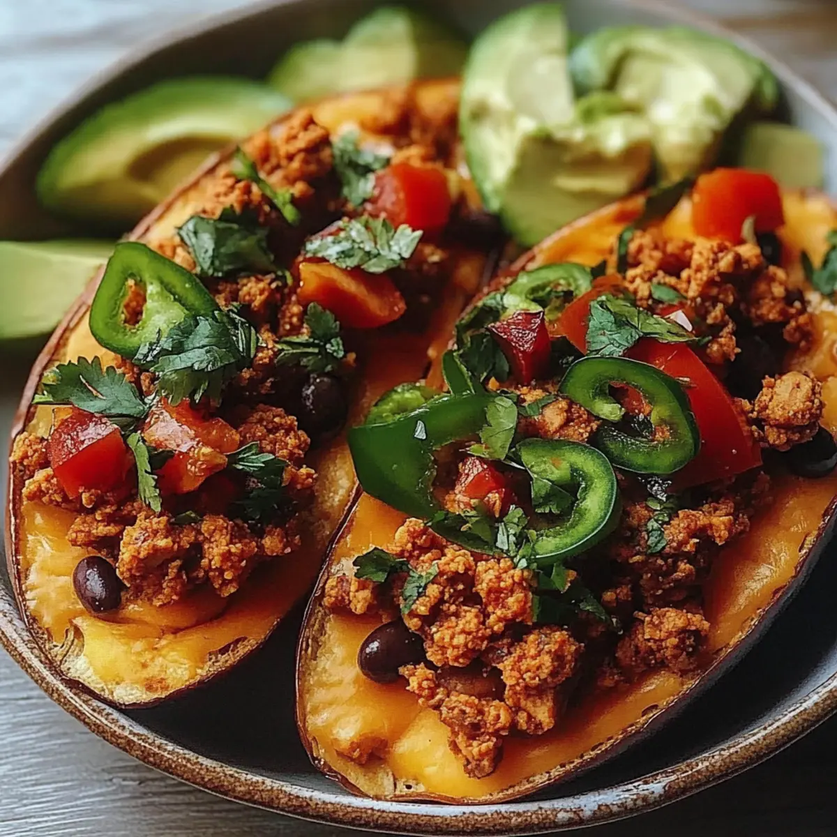 Avocado Turkey Chili Stuffed Sweet Potatoes