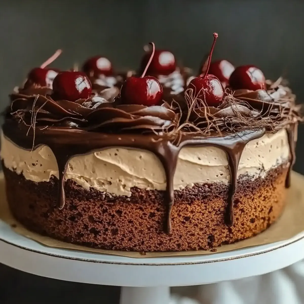Black Forest-Inspired Chocolate Vanilla Cherry Mascarpone Layer Cake with Chocolate Ganache