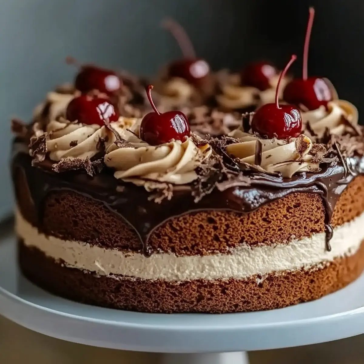 Black Forest-Inspired Chocolate Vanilla Cherry Mascarpone Layer Cake with Chocolate Ganache