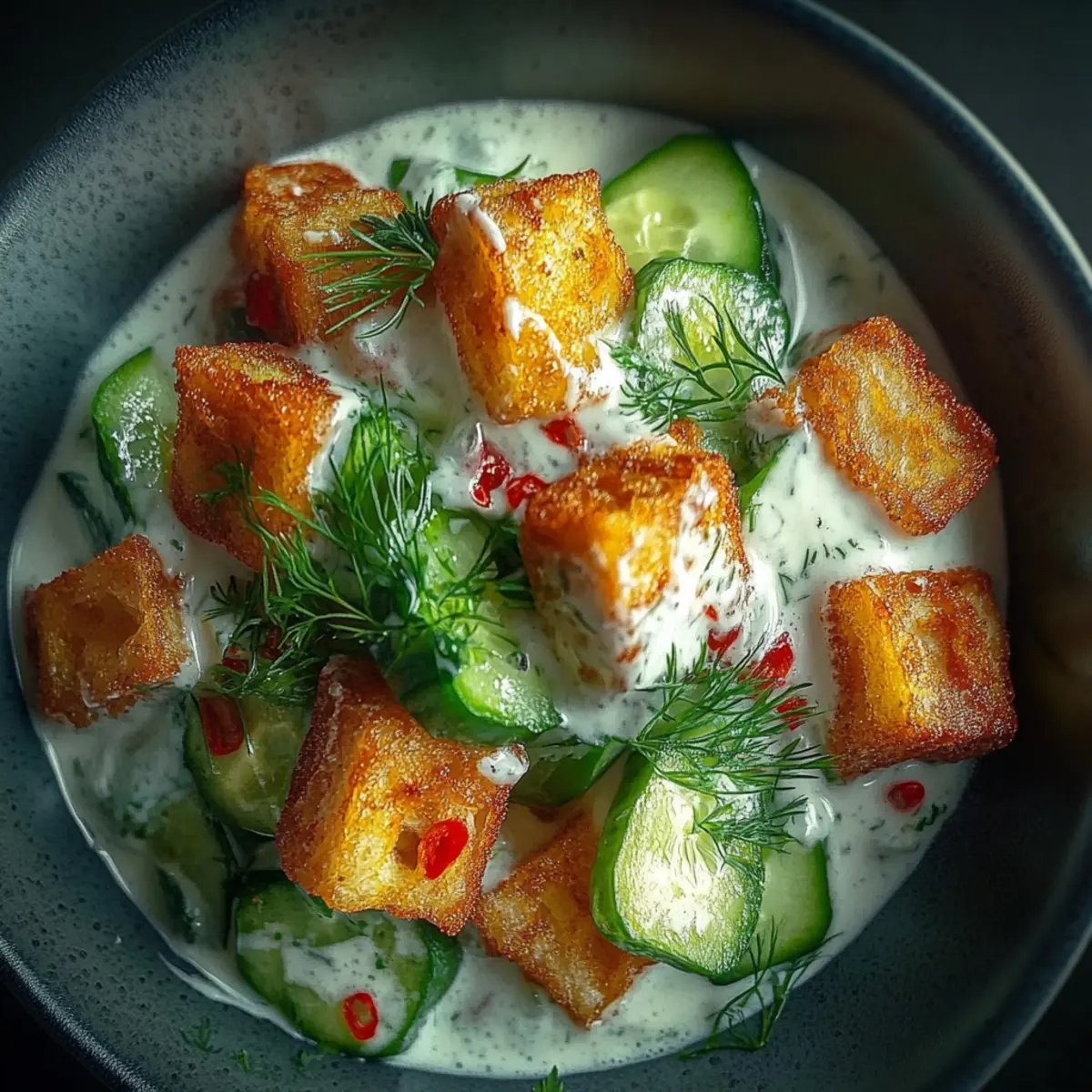 Creamy Asian Cucumber Salad with Crispy Tofu