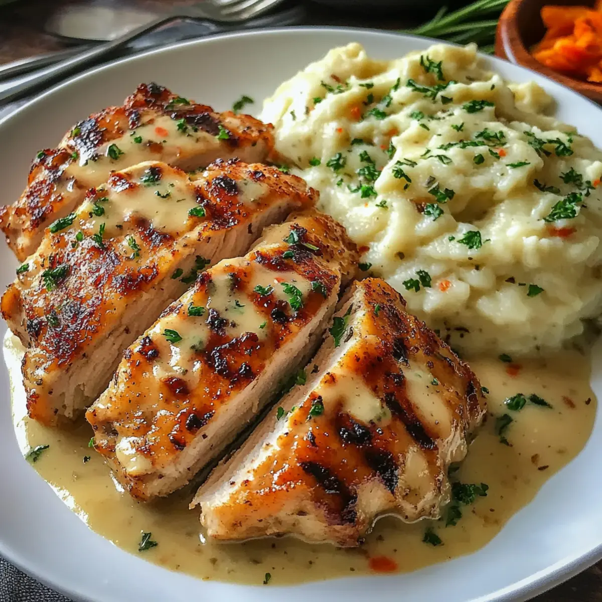 Creamy Herb Chicken with Mashed Potatoes and Glazed Carrots