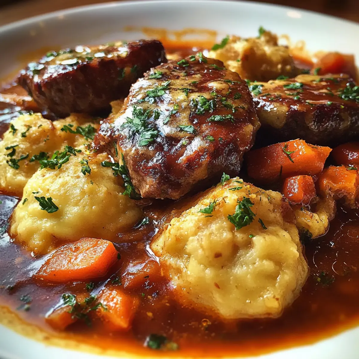 Hearty Beef Stew with Cheddar Herb Dumplings