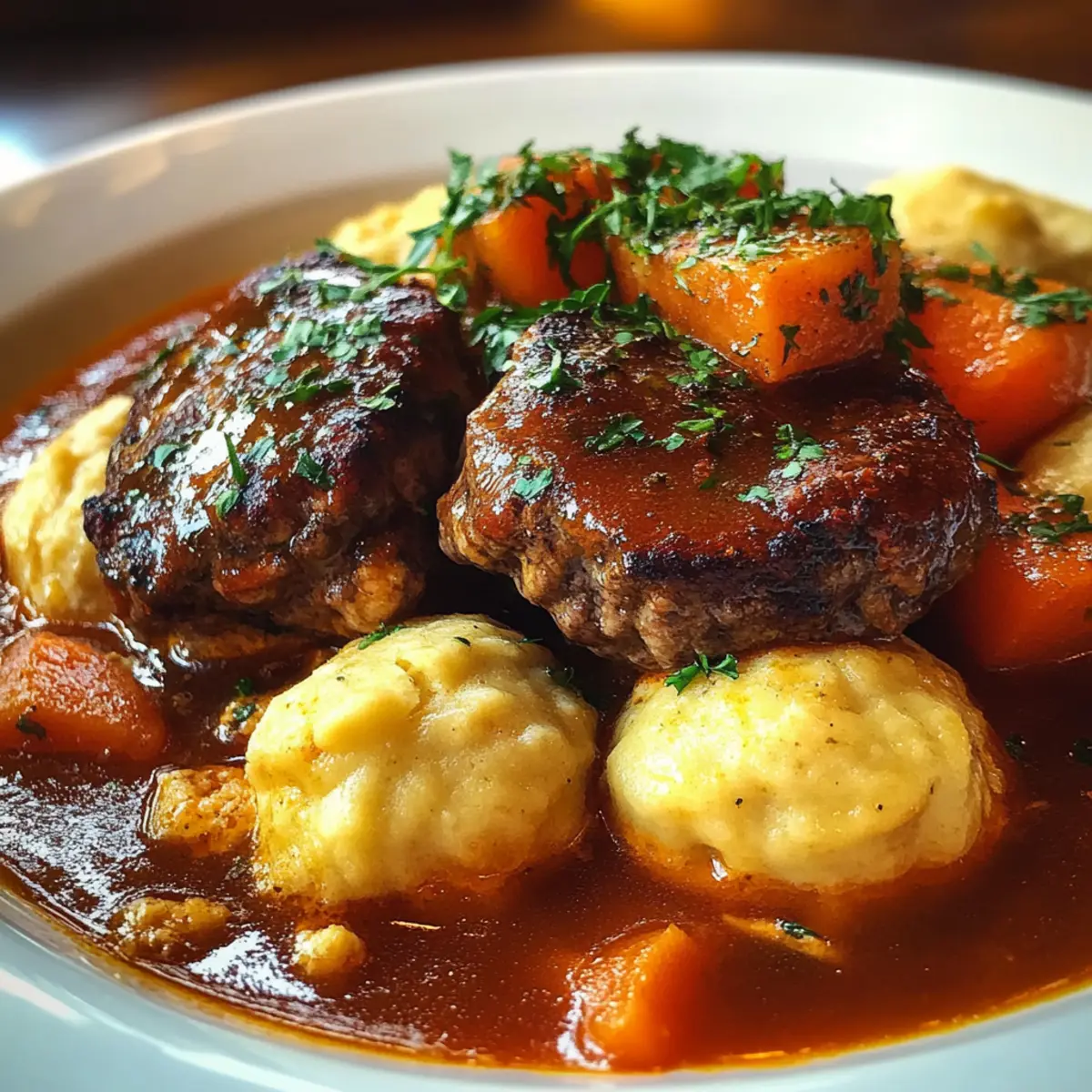Hearty Beef Stew with Cheddar Herb Dumplings