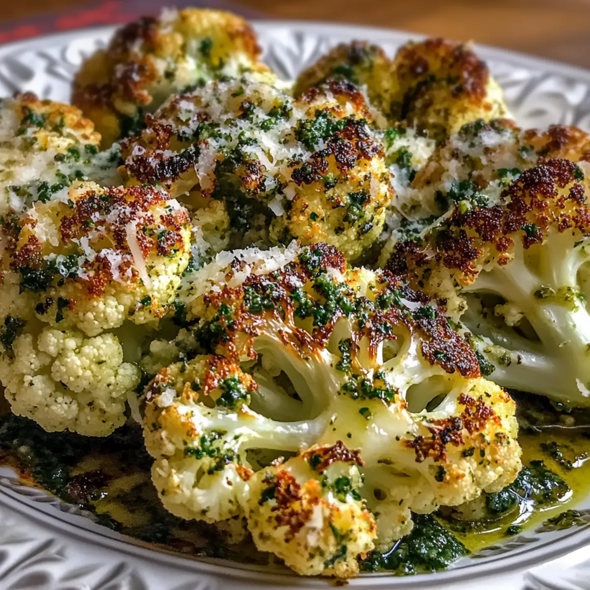 Savory Roasted Cauliflower with Parmesan and Pesto