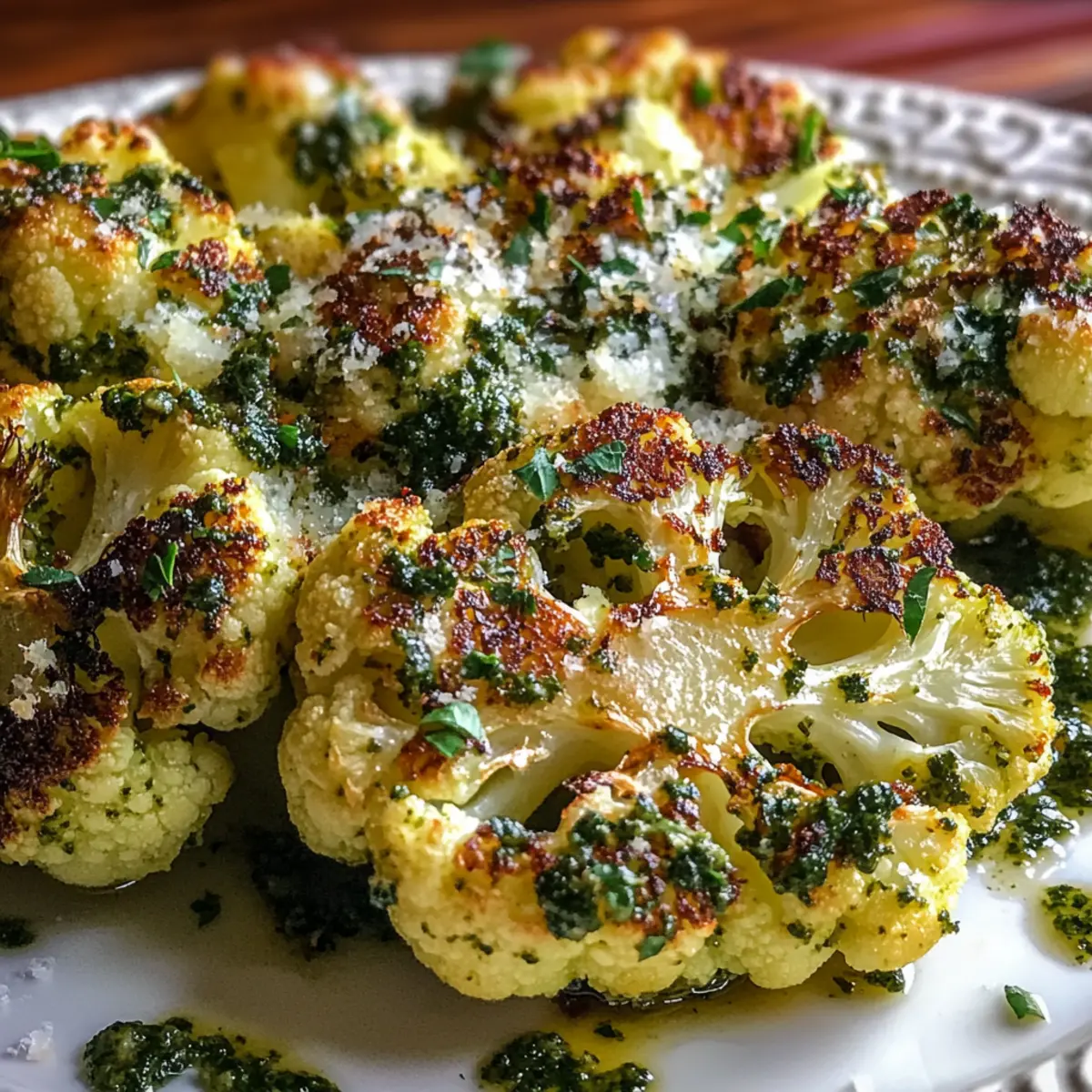 Savory Roasted Cauliflower with Parmesan and Pesto