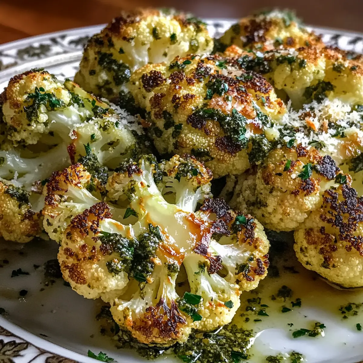 Savory Roasted Cauliflower with Parmesan and Pesto