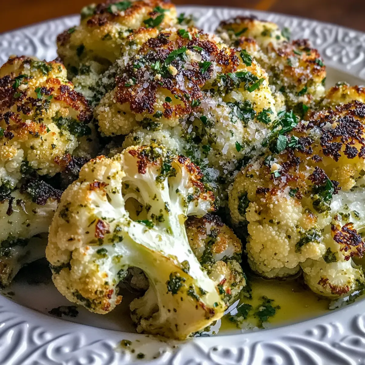 Savory Roasted Cauliflower with Parmesan and Pesto