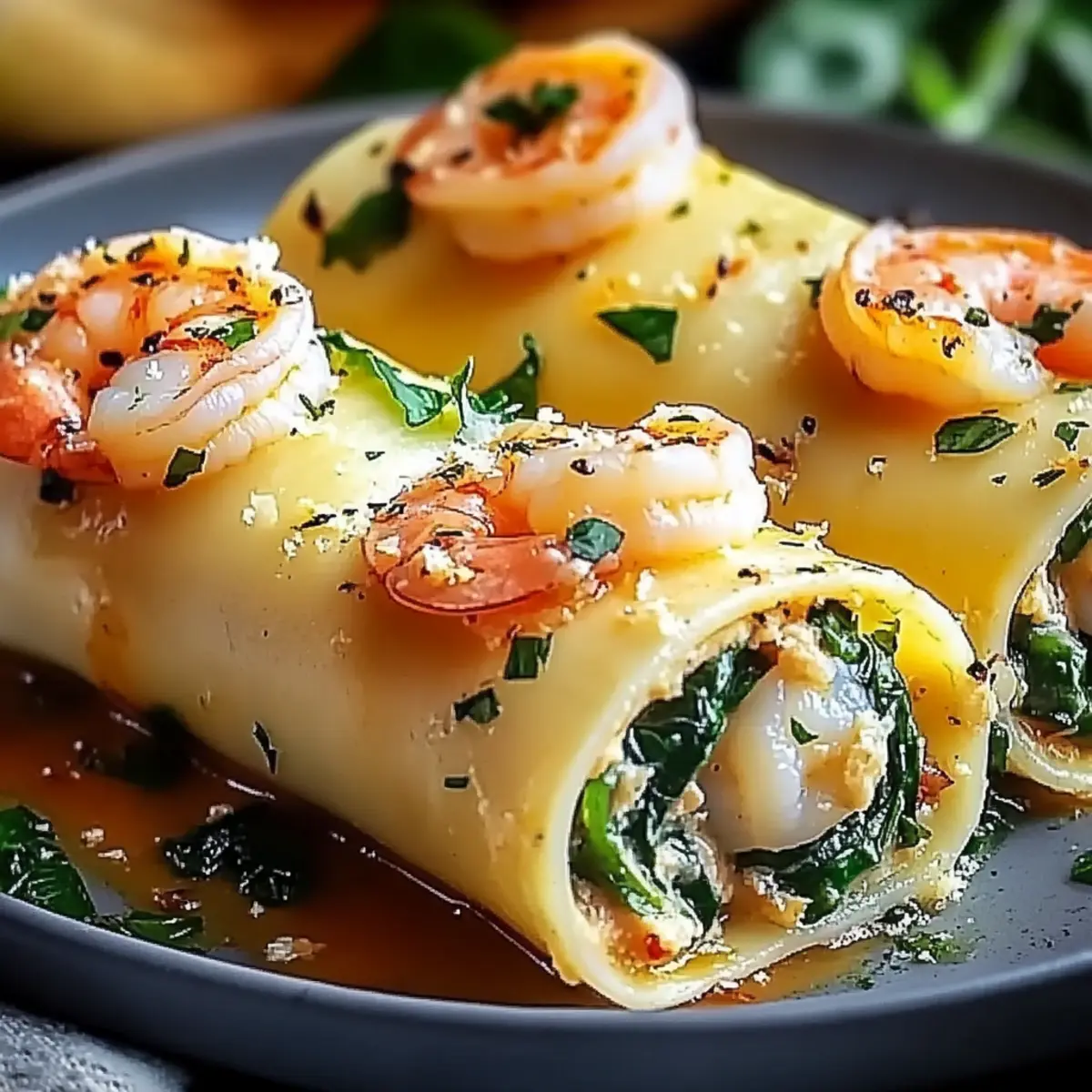 Shrimp and Spinach Stuffed Pasta Rolls